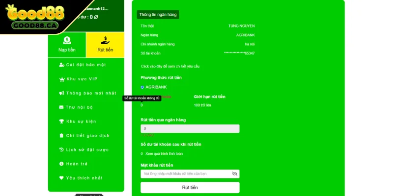Hướng dẫn chi tiết từng bước rút tiền GOOD88 về thẻ ATM